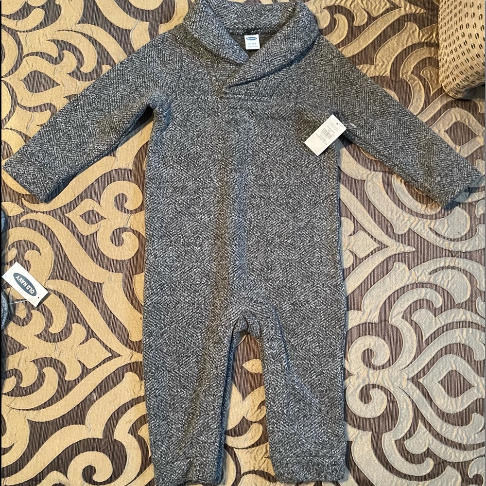 Baby Boy Old Navy Gray Fleece tweed One-piece Outfit
